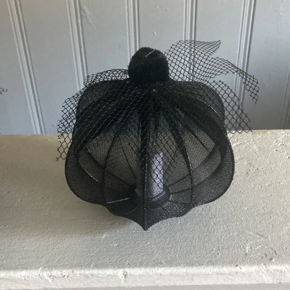 NWT- 2- Elegant Black Lace Covered Light Up LED Halloween Pumpkin Decorations